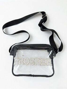 Clear Crossbody Bag with 'PROSPER' Crystal Lettering - Black Trim
